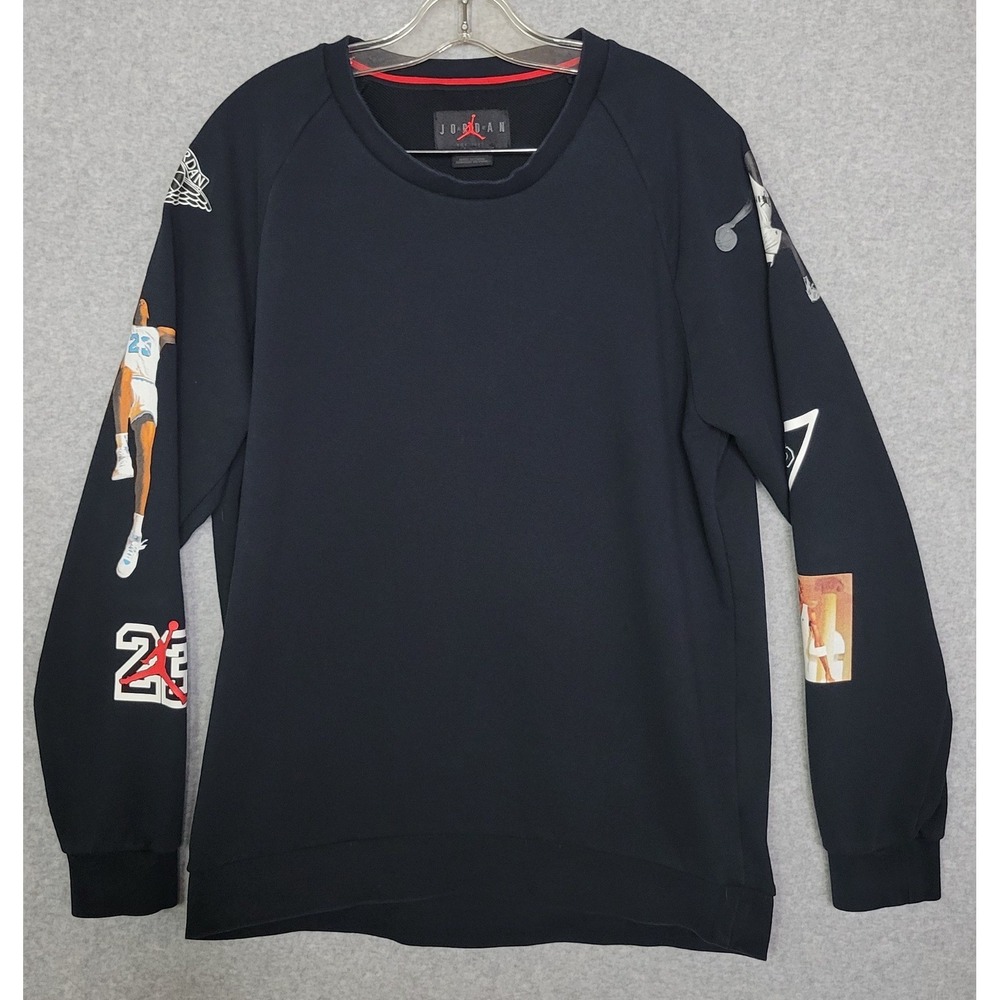 Jordan Mens Black Graphic Sleeve Jumpman Crewneck Sweatshirt AO0430-010 L